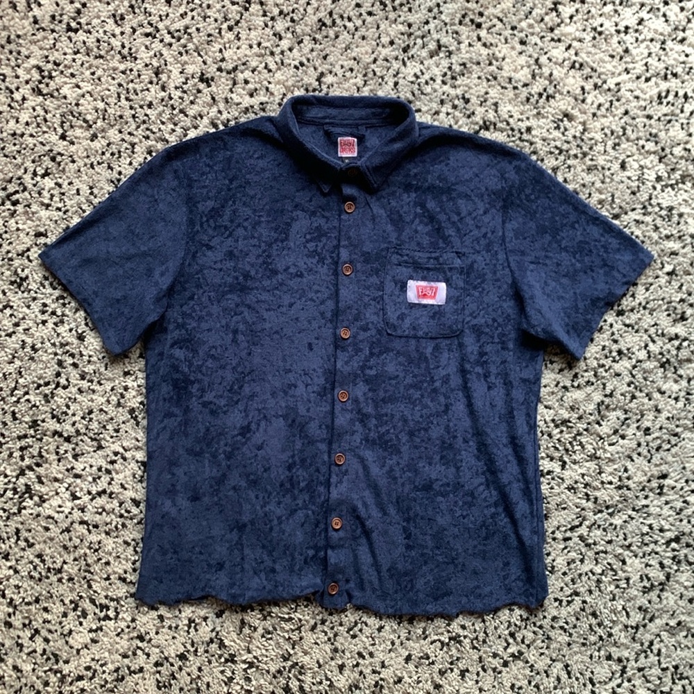 Fifty7 by Jacks Surfboard Men's *CUT* Navy Blue Terry Short Sleeve Surf Shirt XL